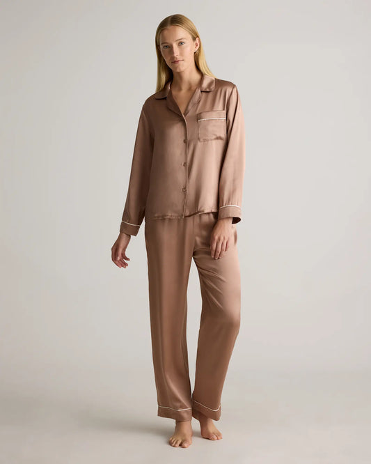 100% Washable Silk Satin Pajama Long Sleeve Top - US 3160