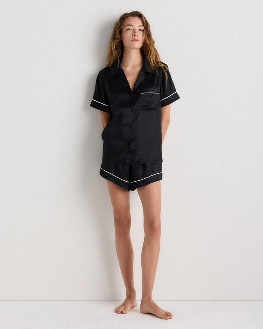 100% Washable Silk Satin Short Sleeve Pajama Top - US 9571
