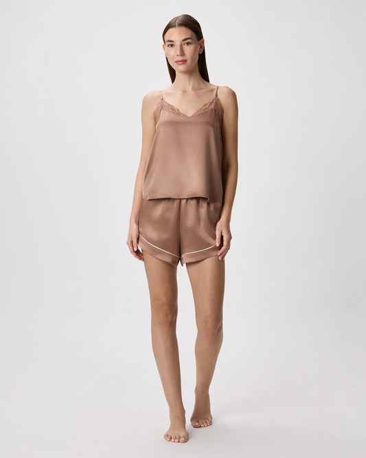100% Washable Silk Satin Lace Cami Pajama Top - US 9363