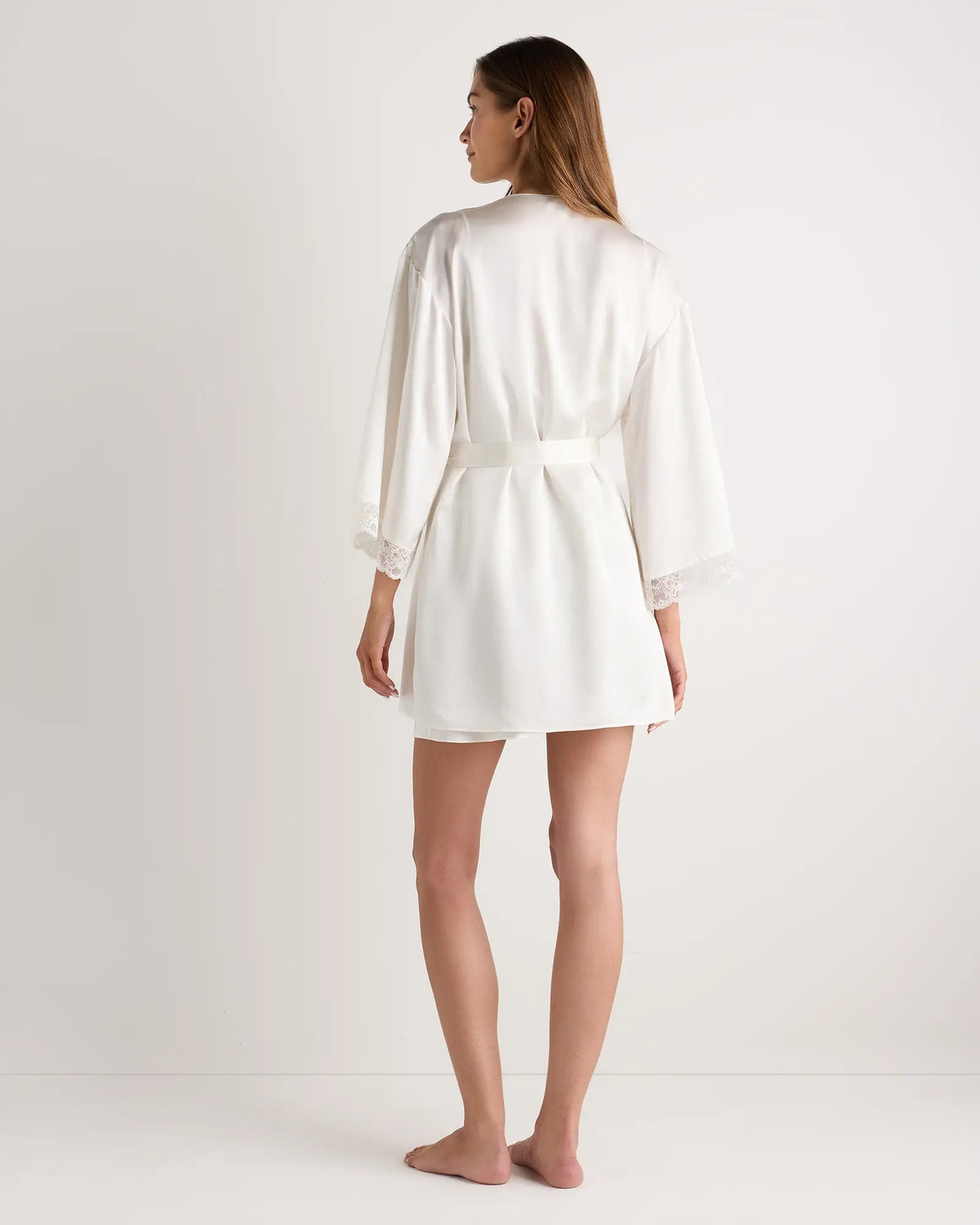 100% Washable Silk Satin Lace Trim Robe - US 7348