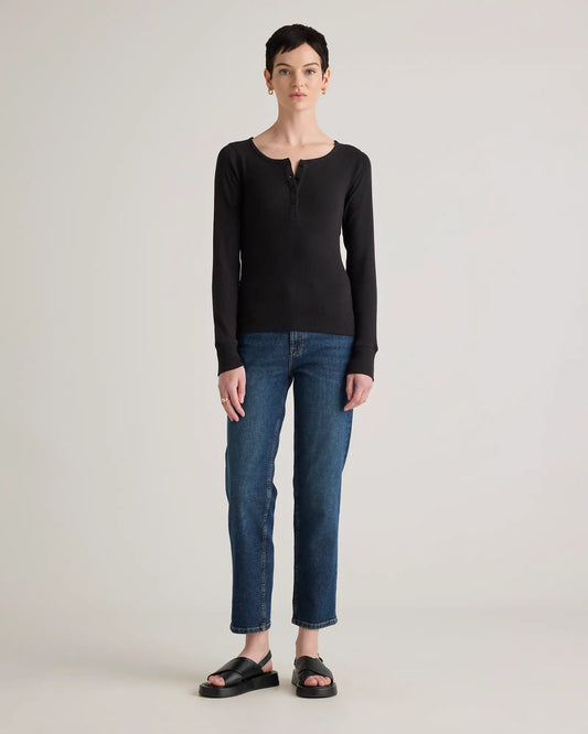 Organic Cotton Micro-Rib Henley Long Sleeve Tee - US 9404