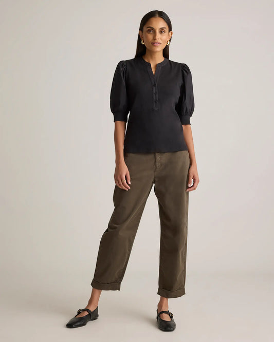 Cotton Mixed Media Puff Sleeve Top - US 5235