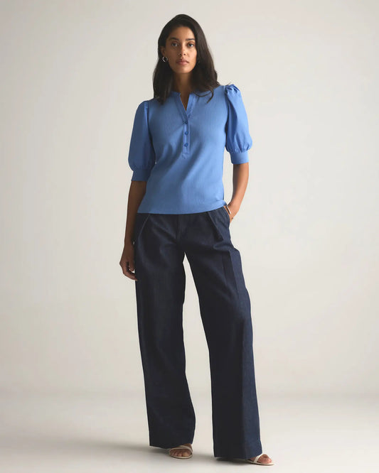 Cotton Mixed Media Puff Sleeve Top - US 5956