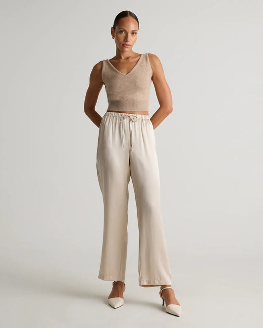 100% Washable Silk Drawstring Wide Leg Pants - US 9091