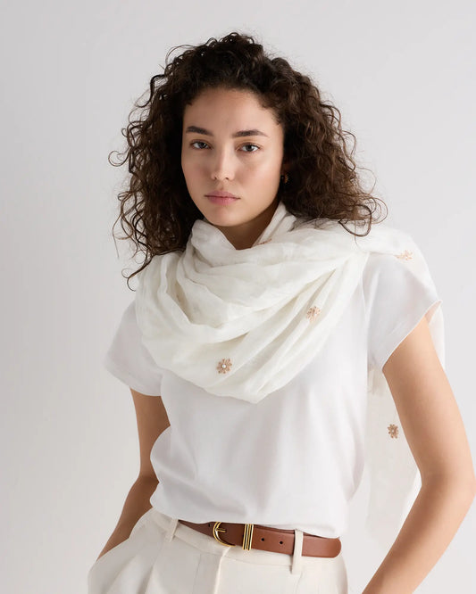 100% European Linen Embroidered Scarf - US 8841