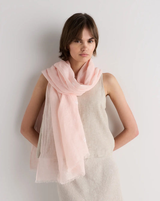 100% European Linen Embroidered Scarf - US 3003