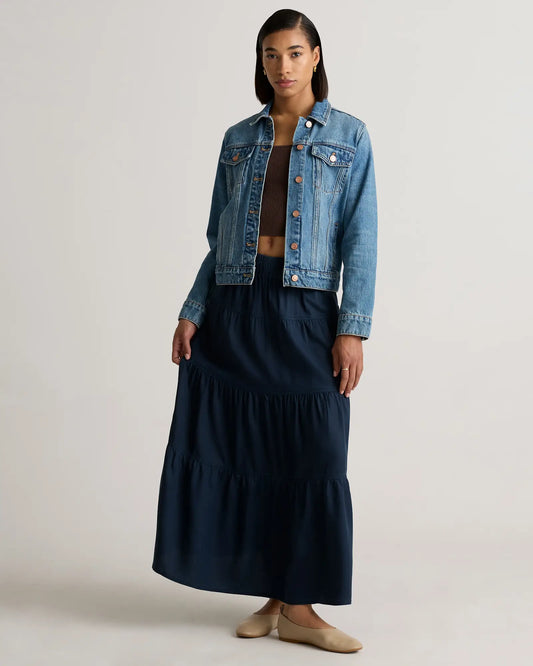 Vintage Wash Tencel Tiered Maxi Skirt - US 1085
