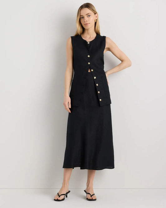 100% European Linen Midi Slip Skirt - US 4284