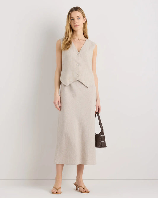 100% European Linen Midi Slip Skirt - US 6732