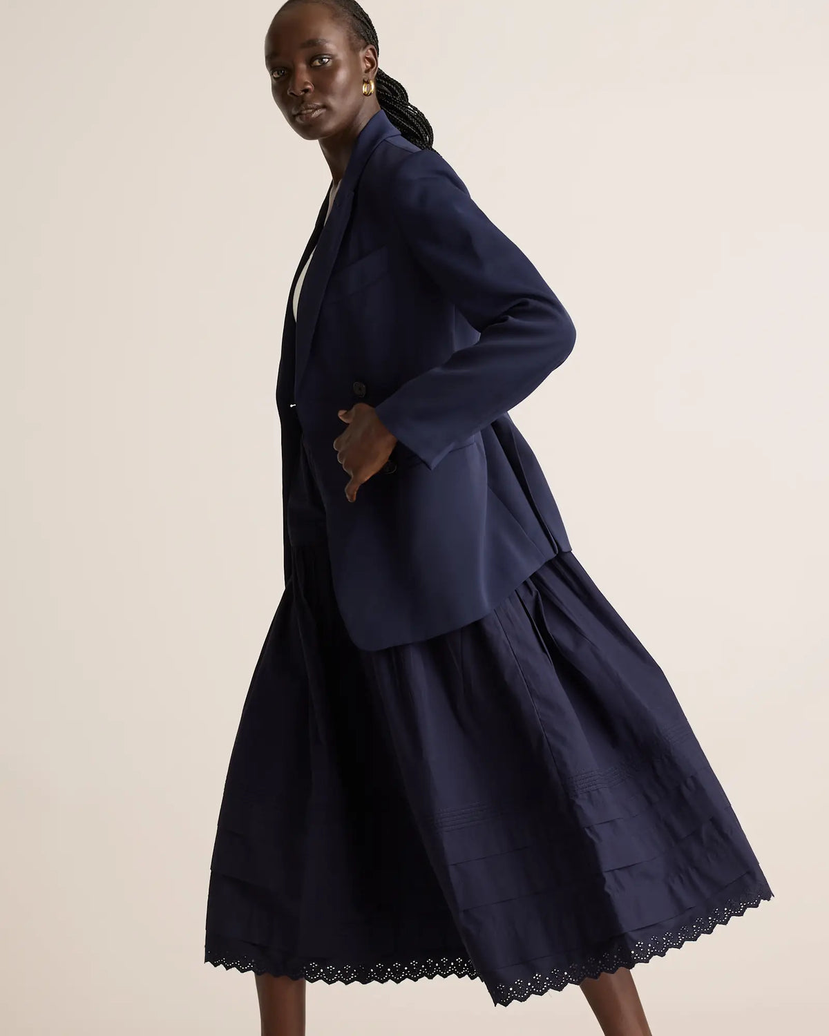 100% Organic Cotton Poplin Pintuck Maxi Skirt - US 9485