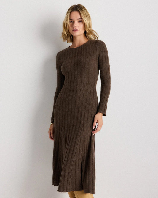 Mongolian Cashmere Wide-Rib Midi Dress - US 6495
