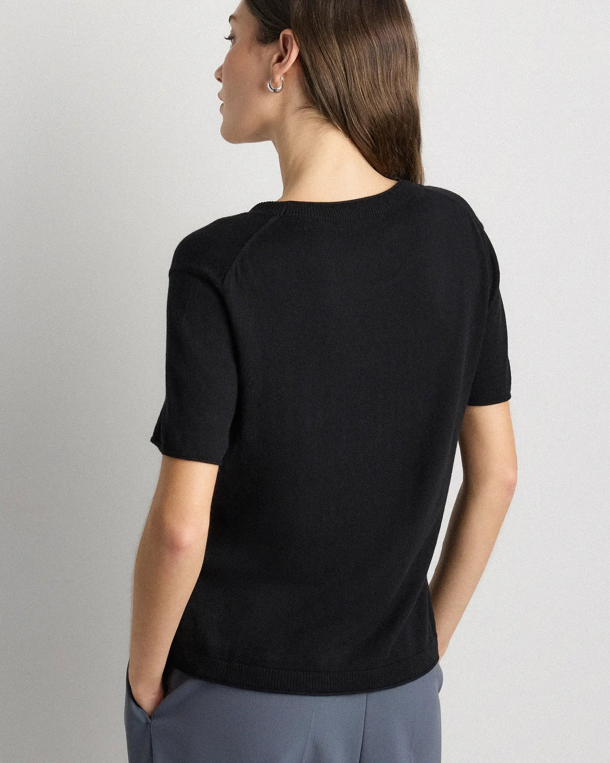 Lightweight Cotton Cashmere Relaxed Sweater Tee - US 5211