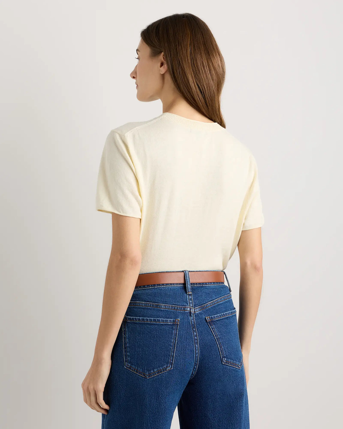 Lightweight Cotton Cashmere Relaxed Sweater Tee - US 9885