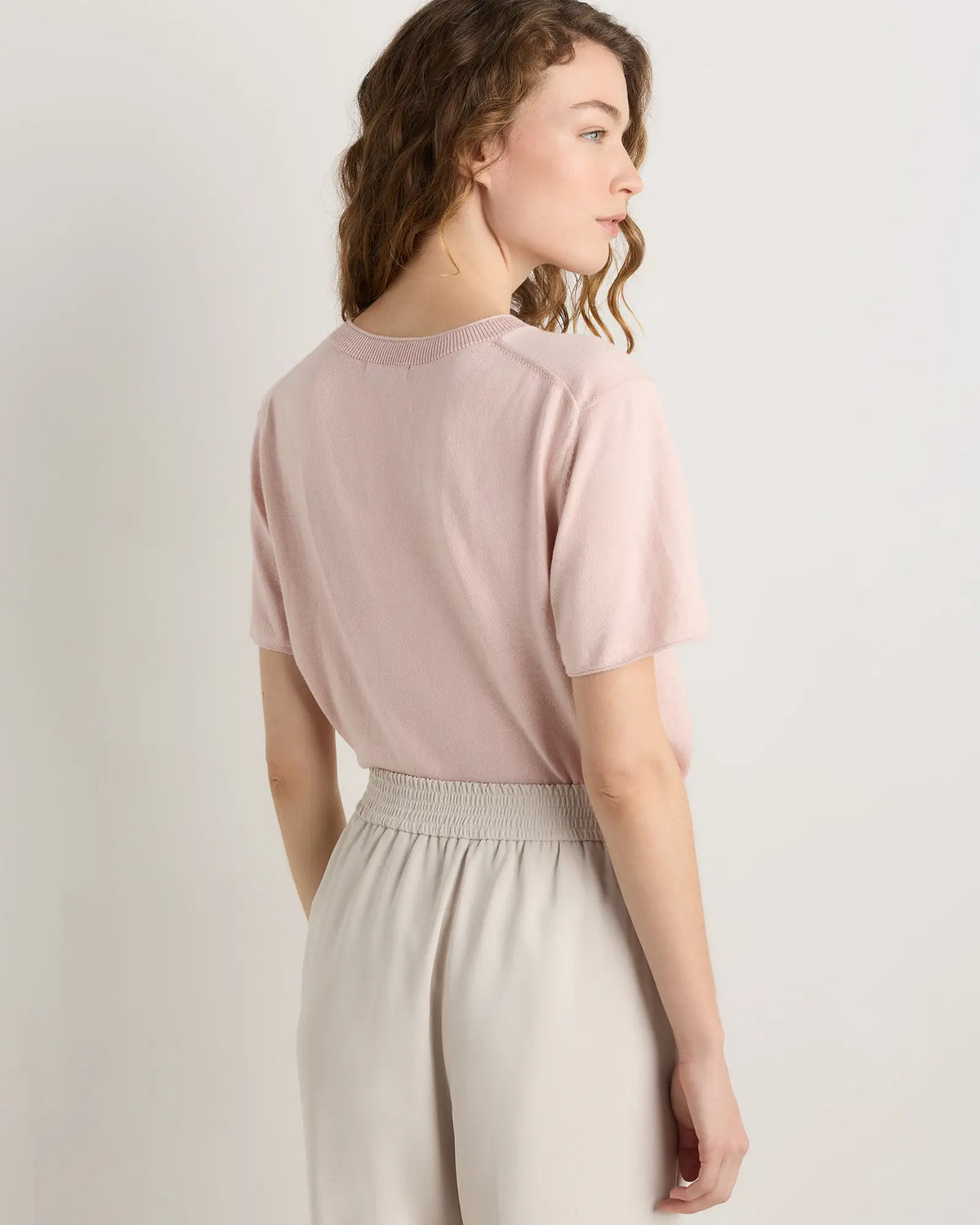 Lightweight Cotton Cashmere Relaxed Sweater Tee - US 3378