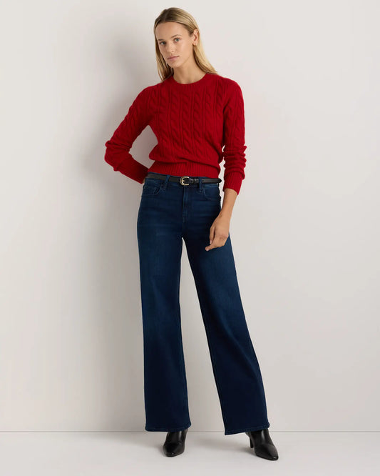 Mongolian Cashmere Shrunken Cable Crewneck Sweater - US 4528