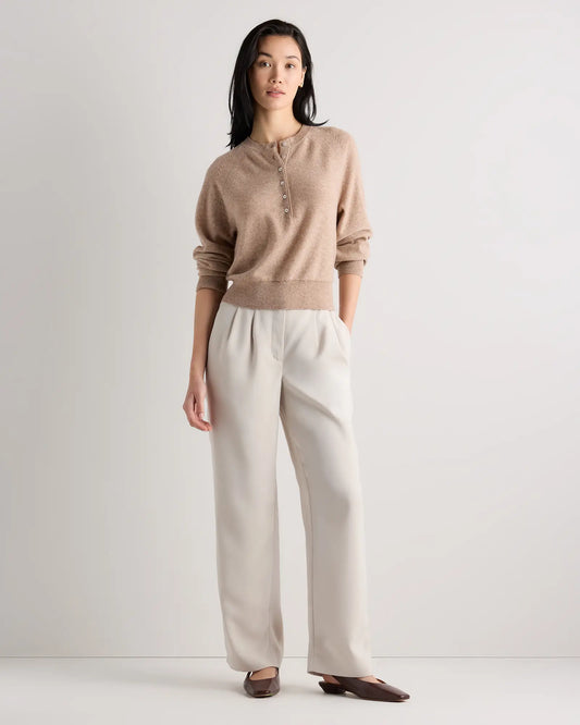 Mongolian Cashmere Dolman Sleeve Henley Sweater - US 6987
