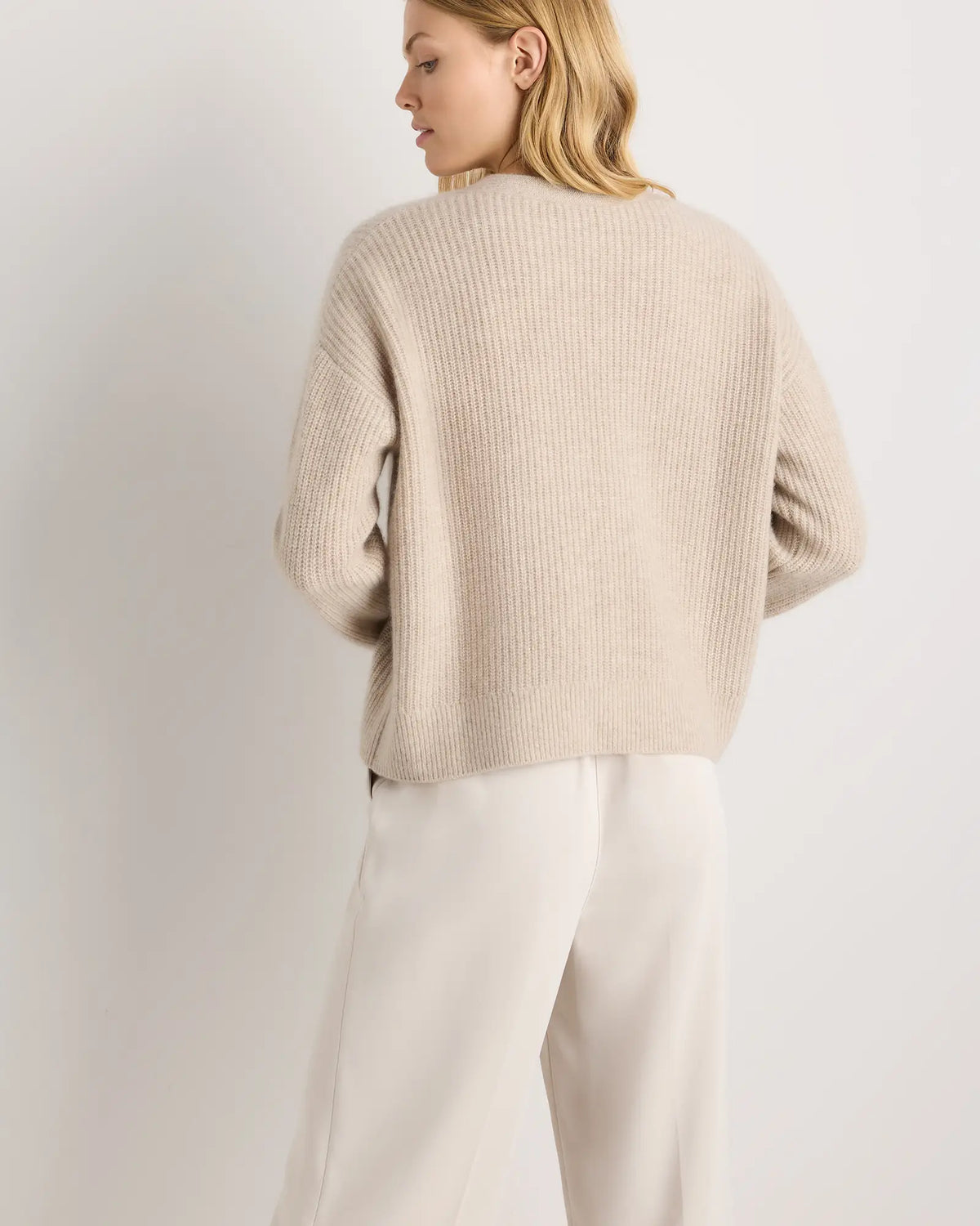 Mongolian Cashmere Fisherman Boxy Cropped Cardigan Sweater - US 3901
