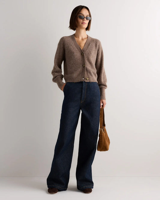 Lightweight Baby Alpaca Cropped V-Neck Cardigan - US 2544