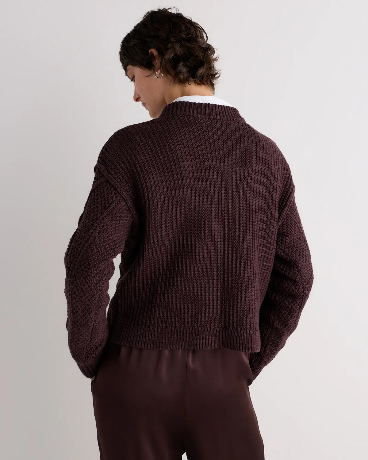 100% Organic Cotton Cropped Cable Crew Sweater - US 7719