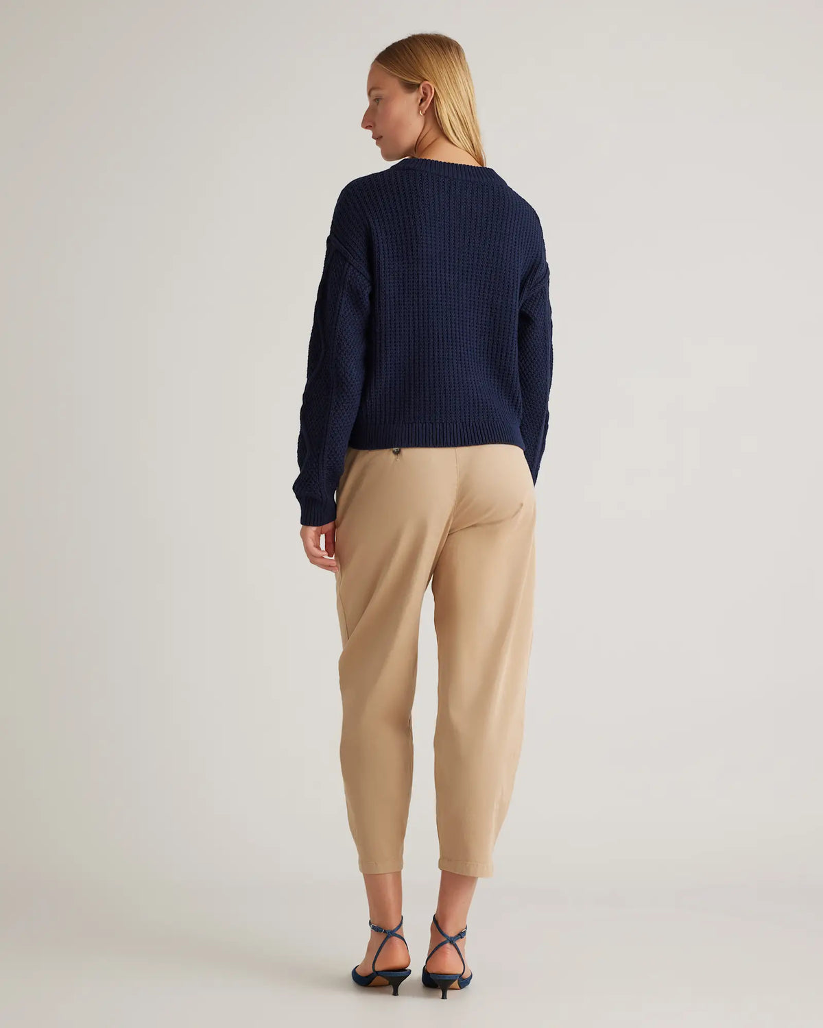 100% Organic Cotton Cropped Cable Crew Sweater - US 5300