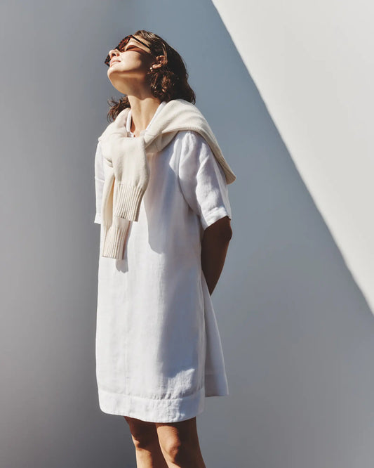100% European Linen Popover Mini Dress - US 1940