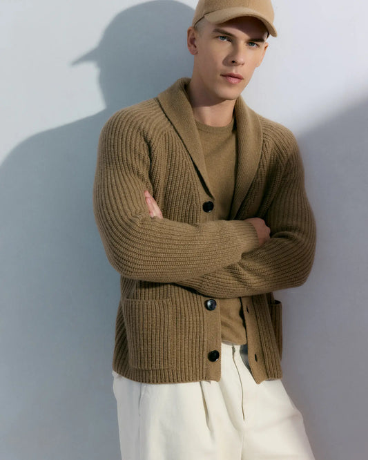 Mongolian Cashmere Shawl Collar Cardigan - US 1505