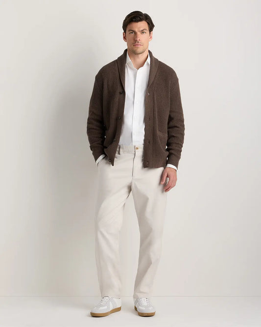 100% Organic Cotton Ribbed Shawl-Collar Cardigan Sweater - US 9953