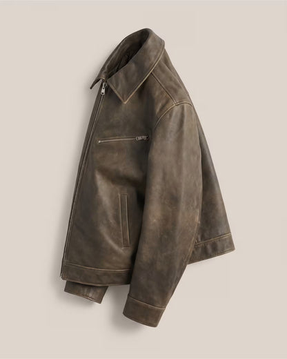 100% Leather Oversized Bomber Jacket - US 8773
