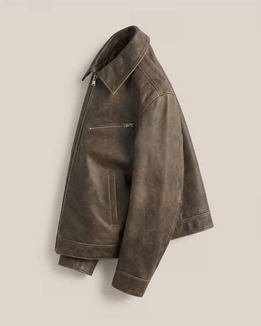 100% Leather Oversized Bomber Jacket - US 8773
