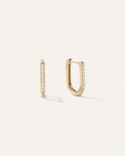 14K Gold Diamond Pave U Huggie Hoops - US 2227