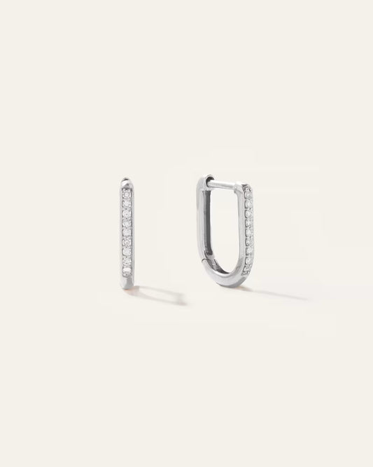 14K Gold Diamond Pave U Huggie Hoops - US 3390