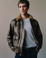 Shearling Collar Leather Flight Jacket - US 1760