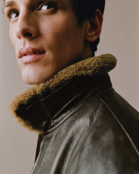 Shearling Collar Leather Flight Jacket - US 1760