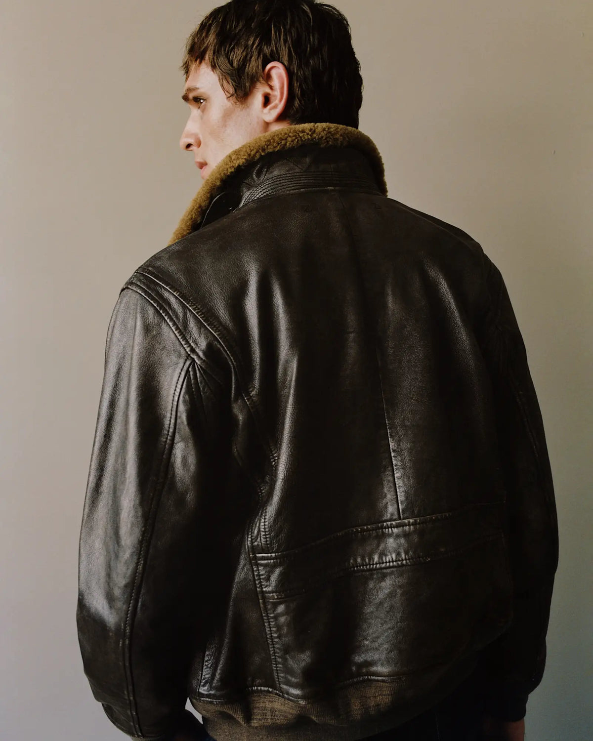 Shearling Collar Leather Flight Jacket - US 1760