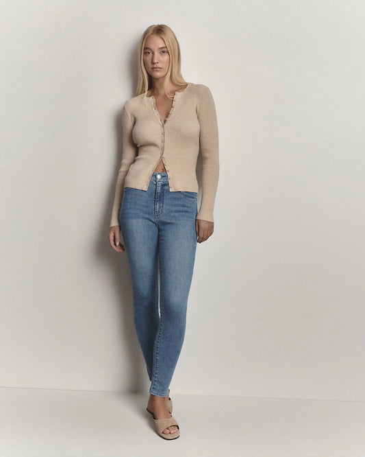 Cotton Cashmere Fitted Ribbed Cardigan - US 5327