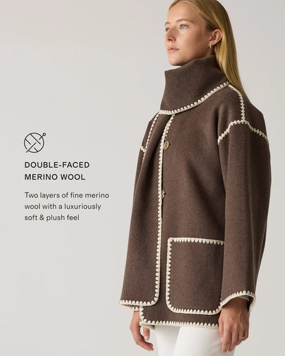 Double-Faced Merino Wool Scarf Coat - US 5854
