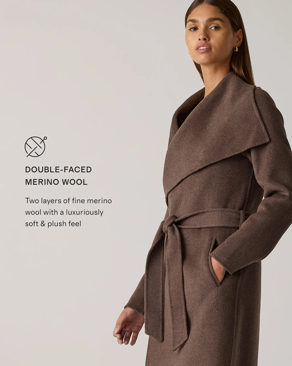Double-Faced Merino Wool Draped Collar Wrap Coat - US 9966