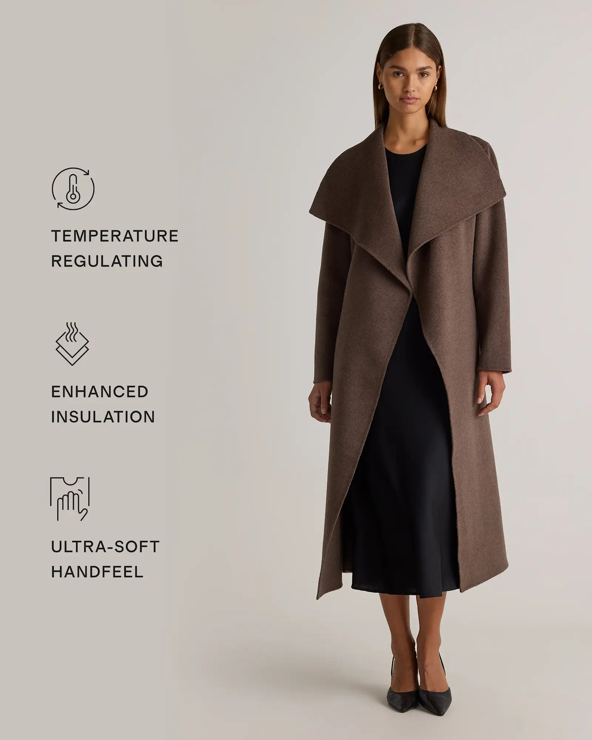 Double-Faced Merino Wool Draped Collar Wrap Coat - US 9966