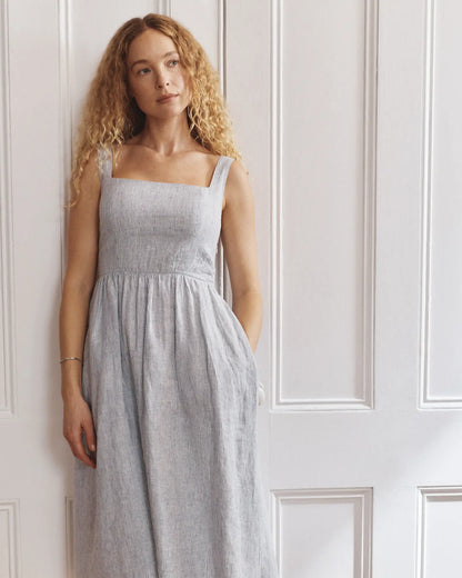 100% European Linen Fit & Flare Midi Dress - US 7498