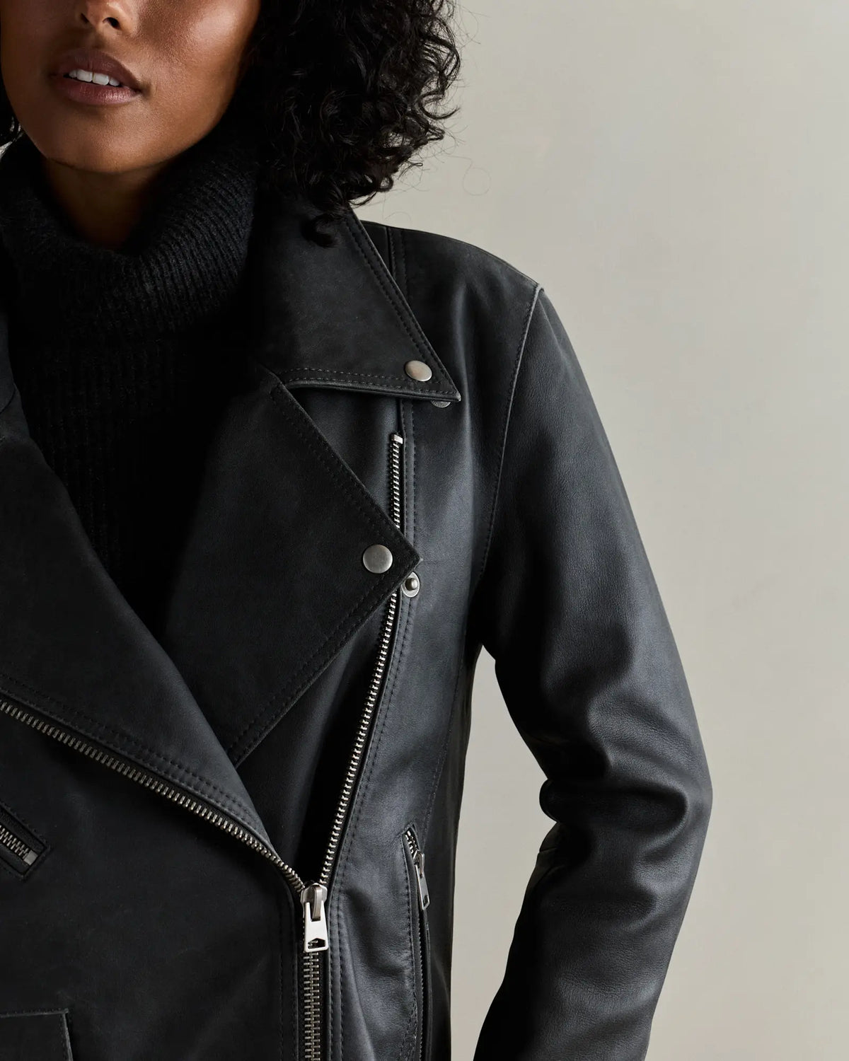 100% Leather Oversized Biker Jacket - US 1029