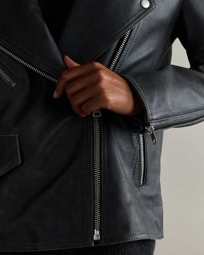 100% Leather Oversized Biker Jacket - US 1029