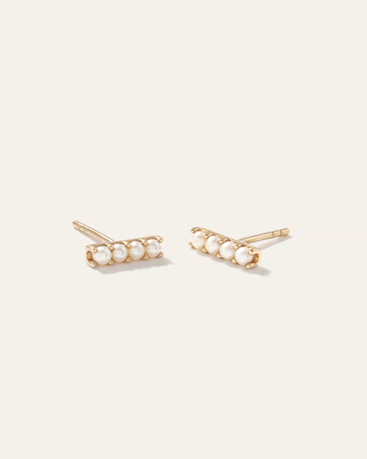 14K Gold Freshwater Pearl Mini Bar Studs - US 5556