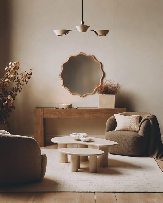Wavy Wood Round Wall Mirror - US 1207
