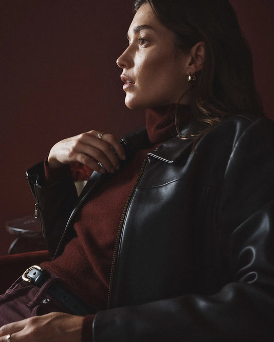 100% Leather Cropped Zip-Front Jacket - US 6920