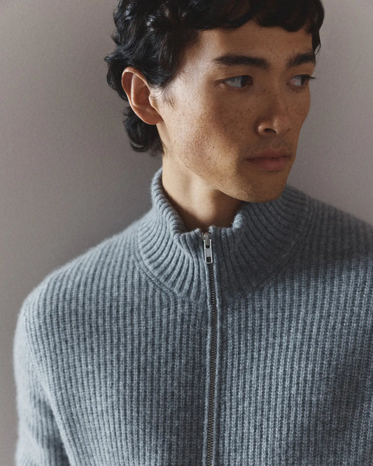 Mongolian Cashmere Fisherman Full Zip Sweater - US 9765
