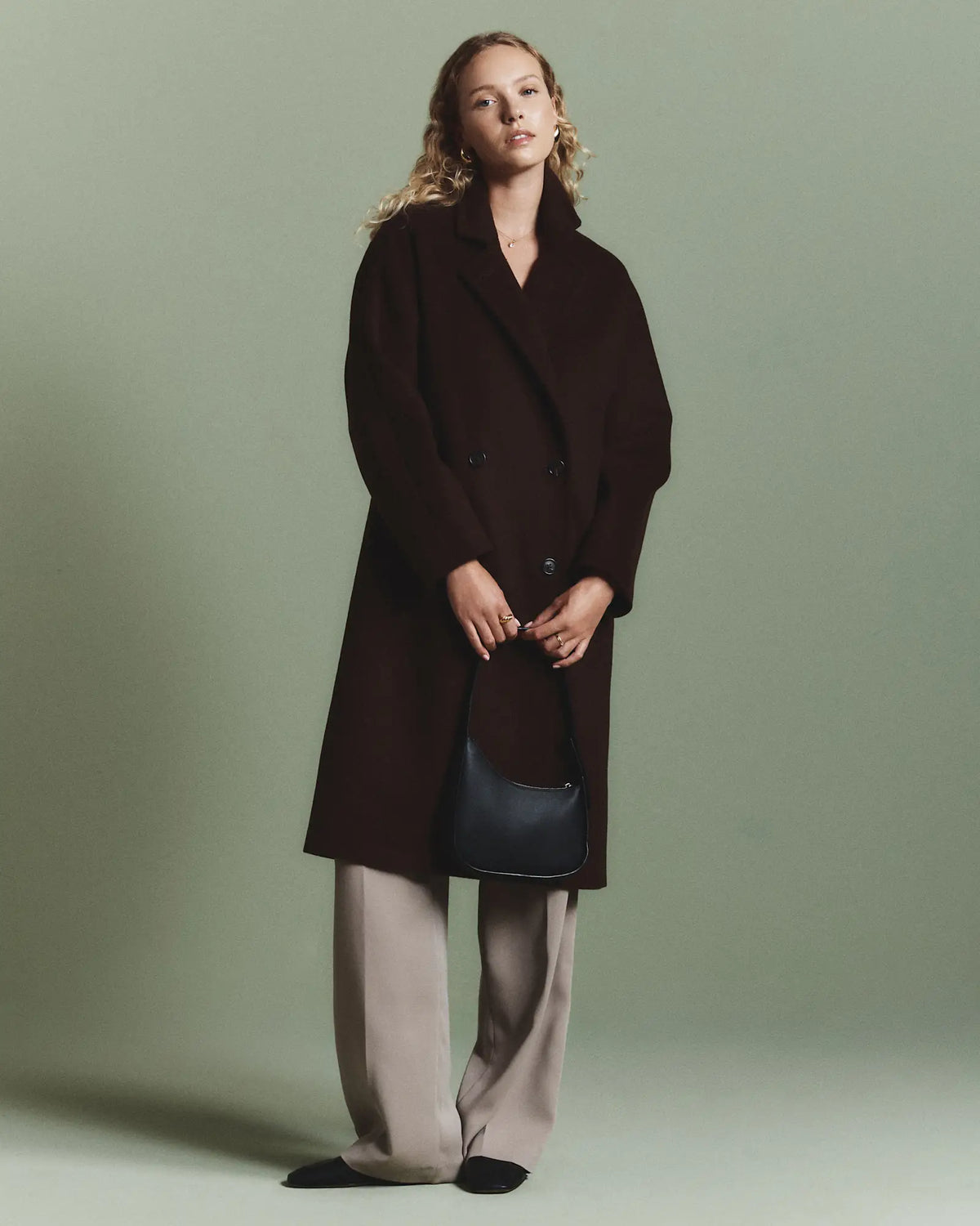 Italian Wool Double-Breasted Slouch Coat - US 7322