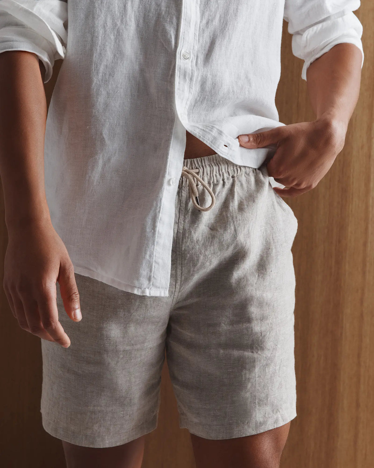100% European Linen Drawstring Beach Shorts - 7" - US 1893