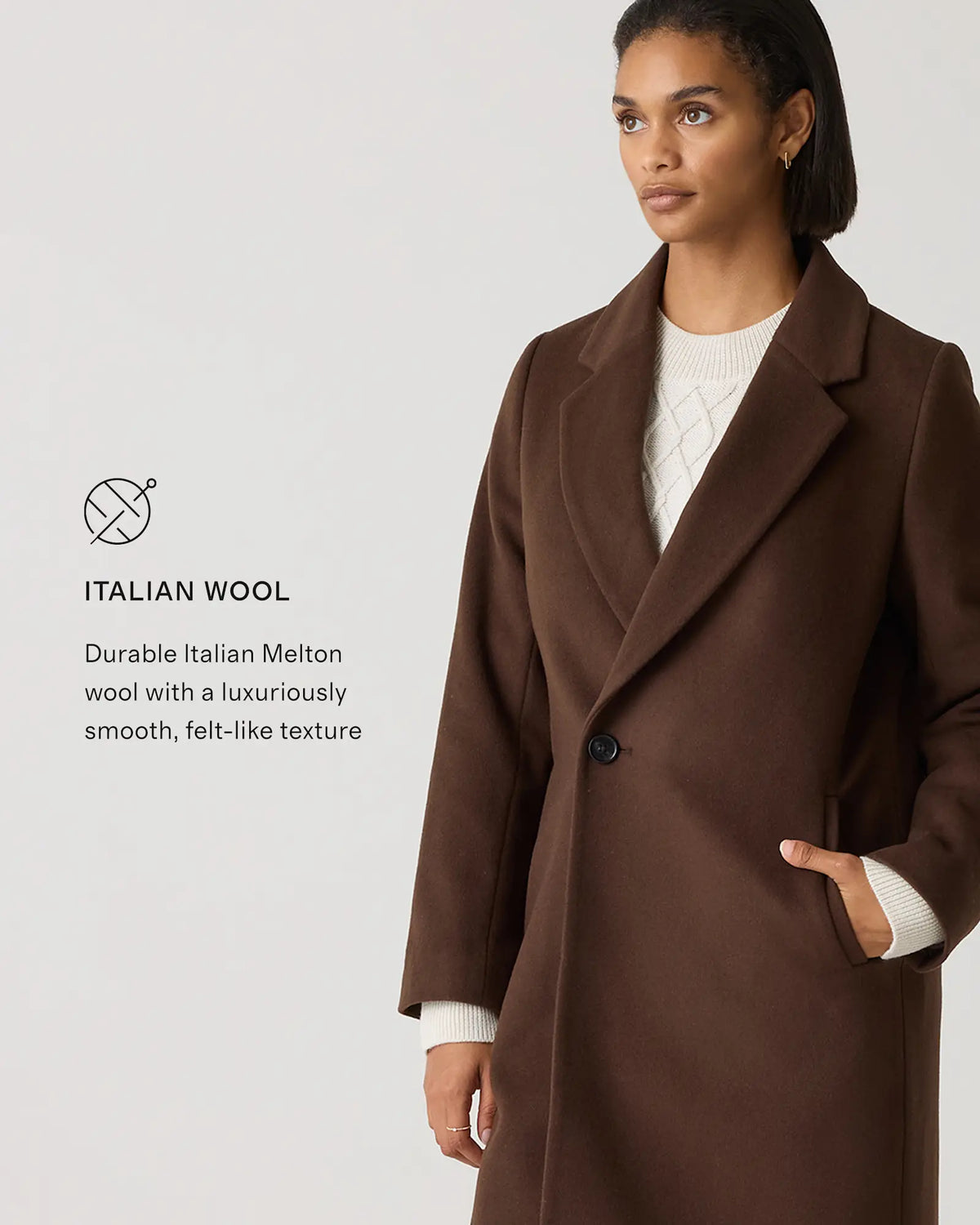 Italian Wool Classic Single-Breasted Coat - US 6621