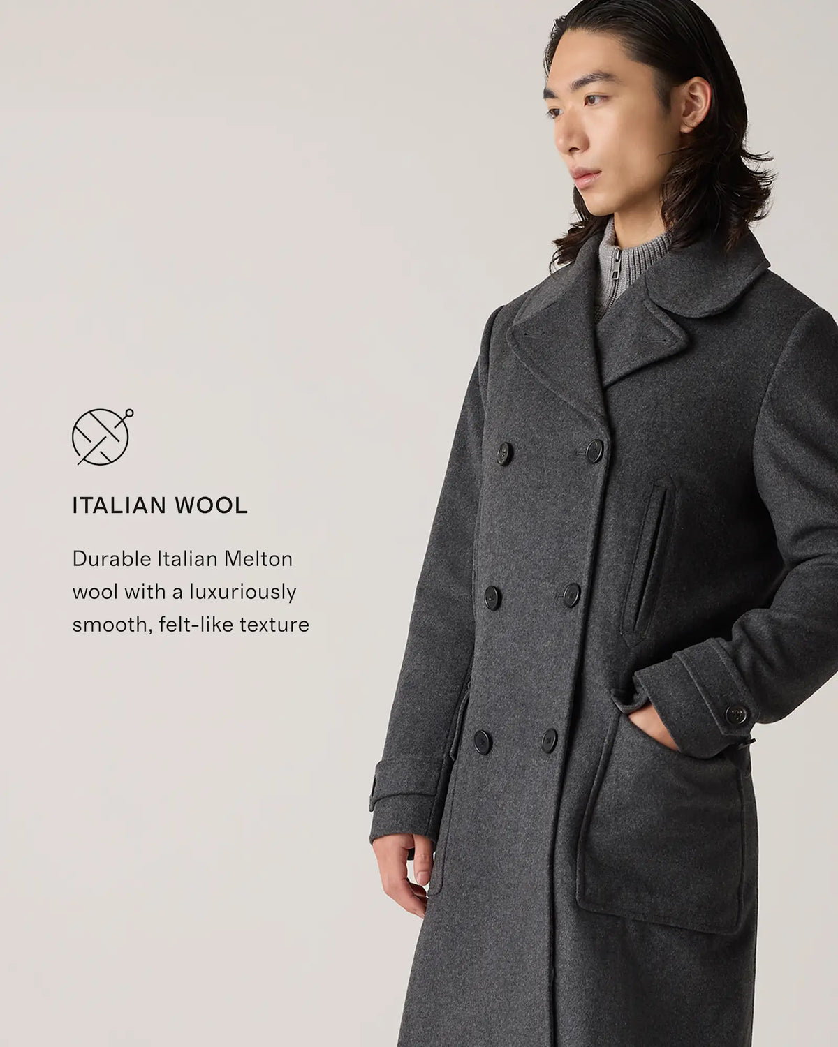 Italian Wool Double-Breasted Officer Topcoat - US 3269