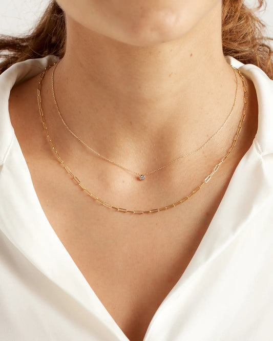 14K Gold Diamond Bezel Necklace - US 2803